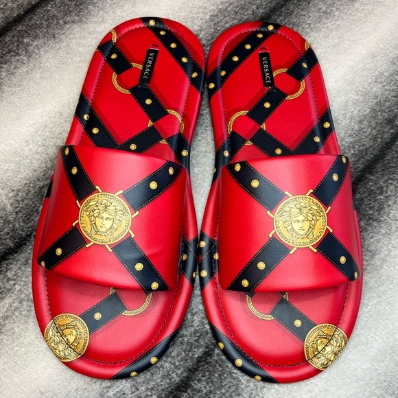 Versace Other - Versace Pantofola Vitello Bondage Leather Straps Logo Slides Sandals
